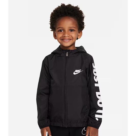 Nike Sportswear Full Zip Hooded Jacket Windbreaker Boys Size 2 Black MSRP $48 - Picture 1 of 5
